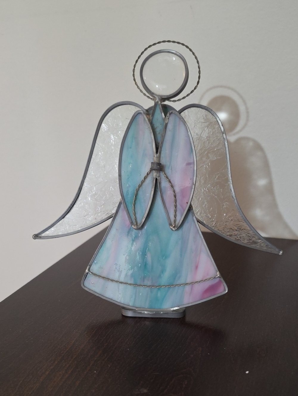 Handcrafted Stained Glass Angel in Pastel Blue & Pink